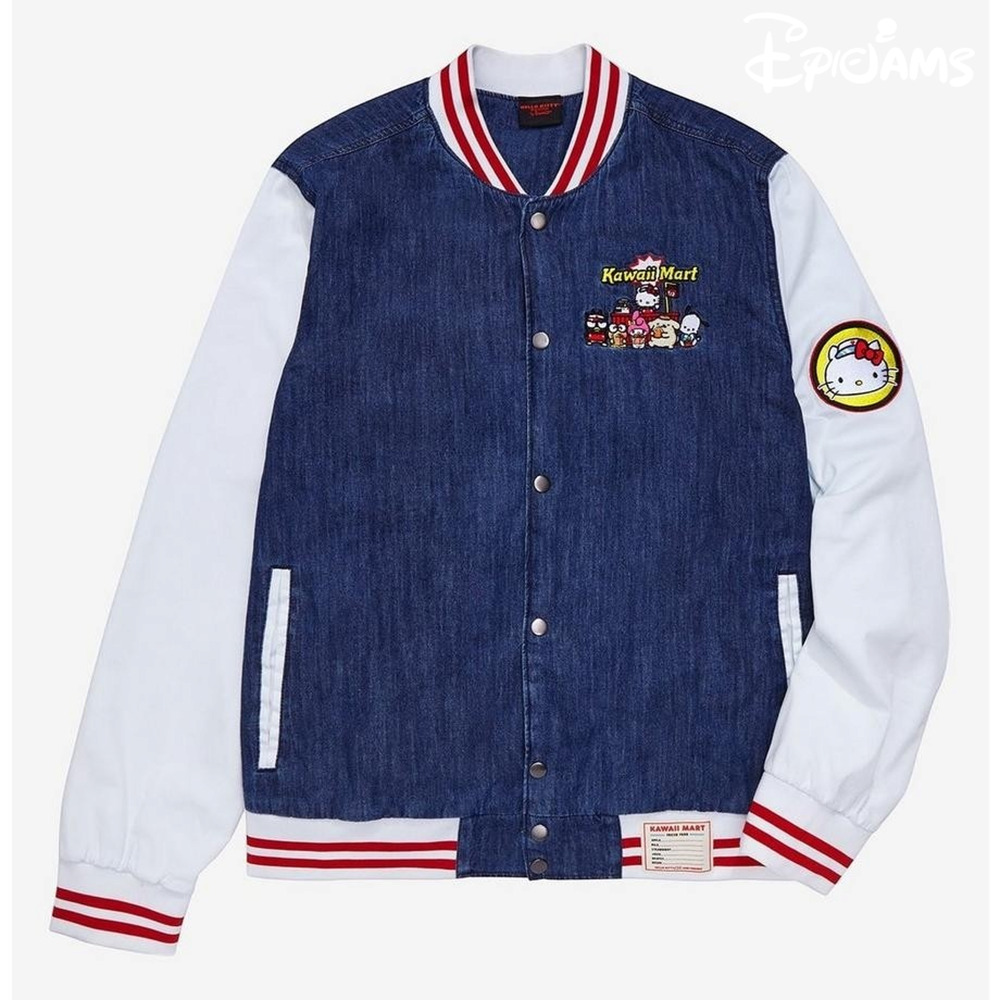 Sanrio Hello Kitty and Friends Kawaii Mart Denim Varsity Jacket Unisex Size L
